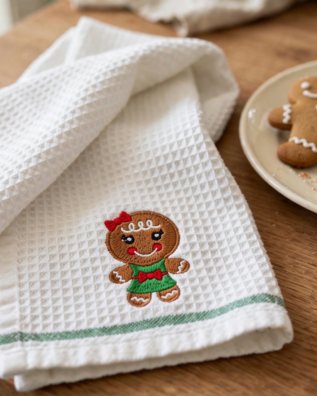 Gingerbread Woman Machine Embroidery Design embroidered on a towel
