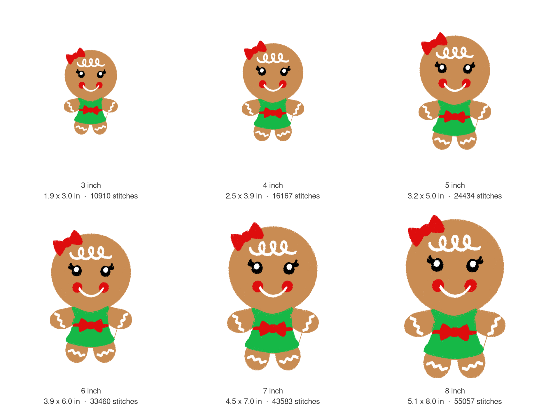 Gingerbread Woman Machine Embroidery Design — size guide