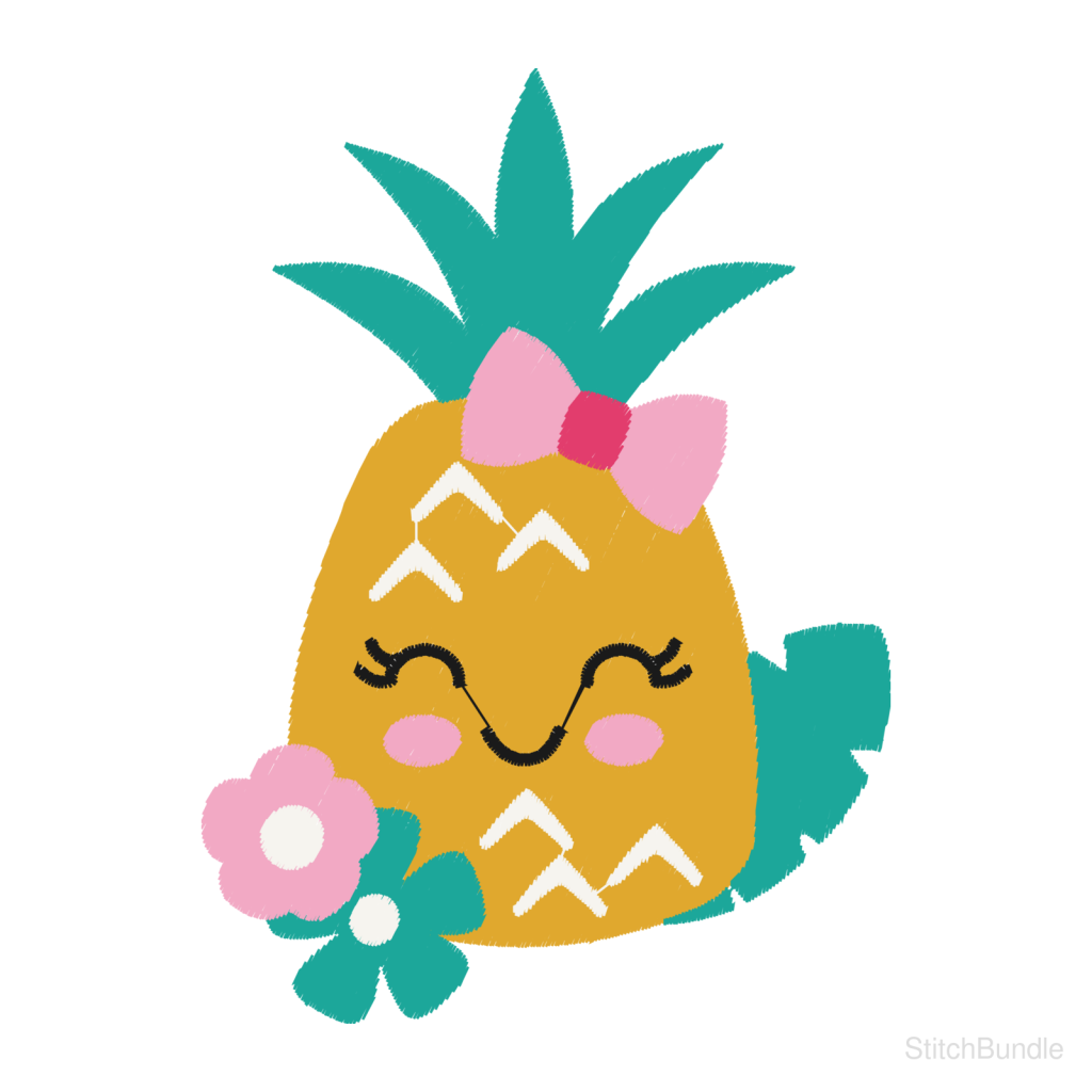 Happy Pineapple Machine Embroidery Design — design preview