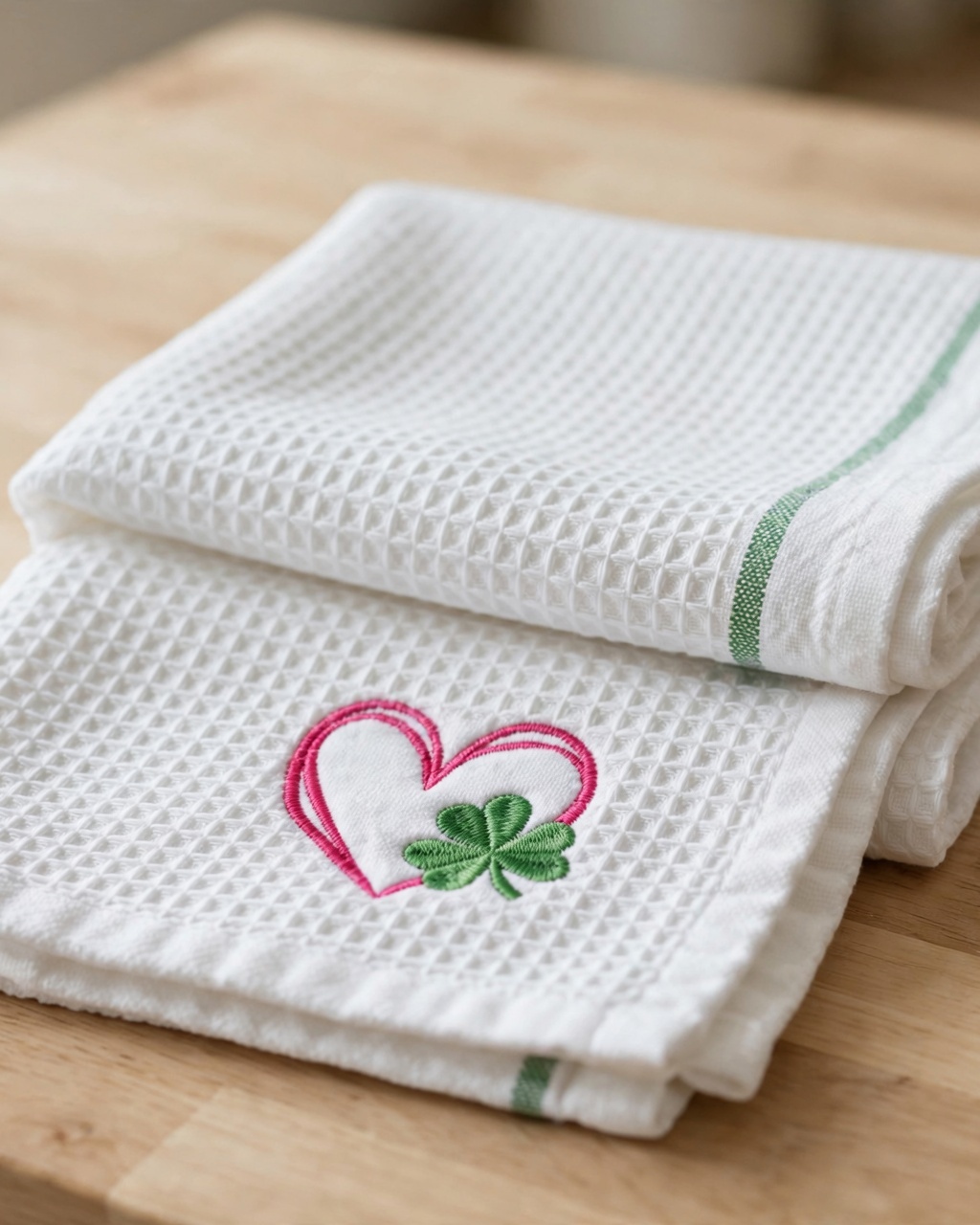 Heart Shamrock Machine Embroidery Design embroidered on a towel