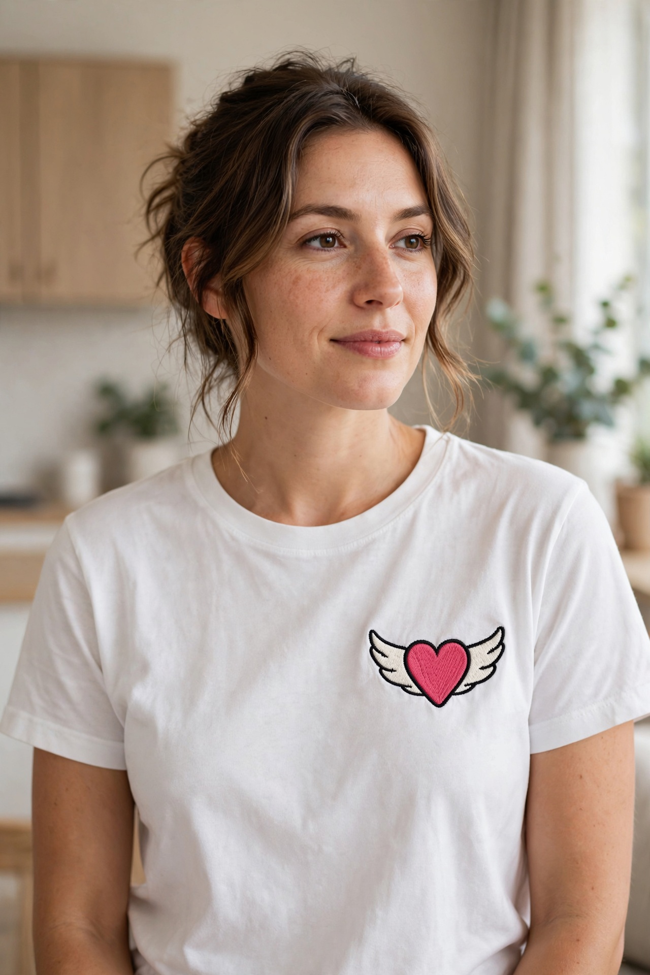 Winged Heart Machine Embroidery Design embroidered on a t-shirt