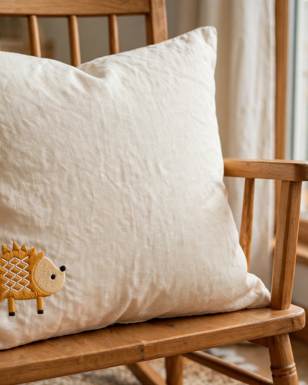 Woodland Hedgehog Machine Embroidery Design embroidered on a pillow
