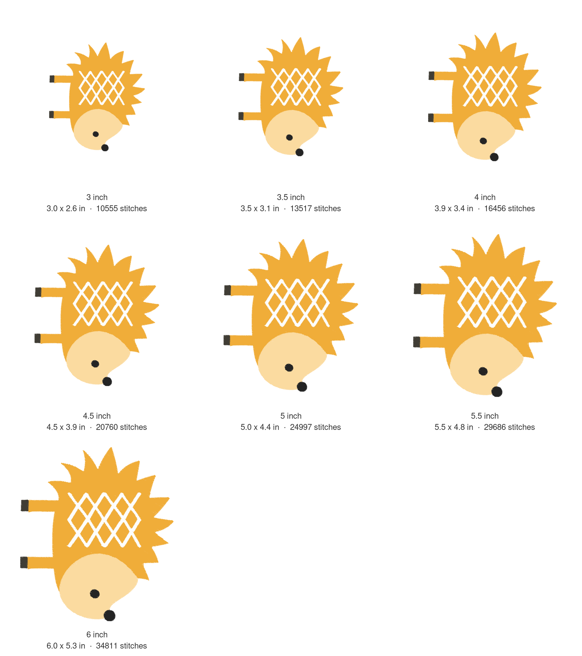 Woodland Hedgehog Machine Embroidery Design — size guide