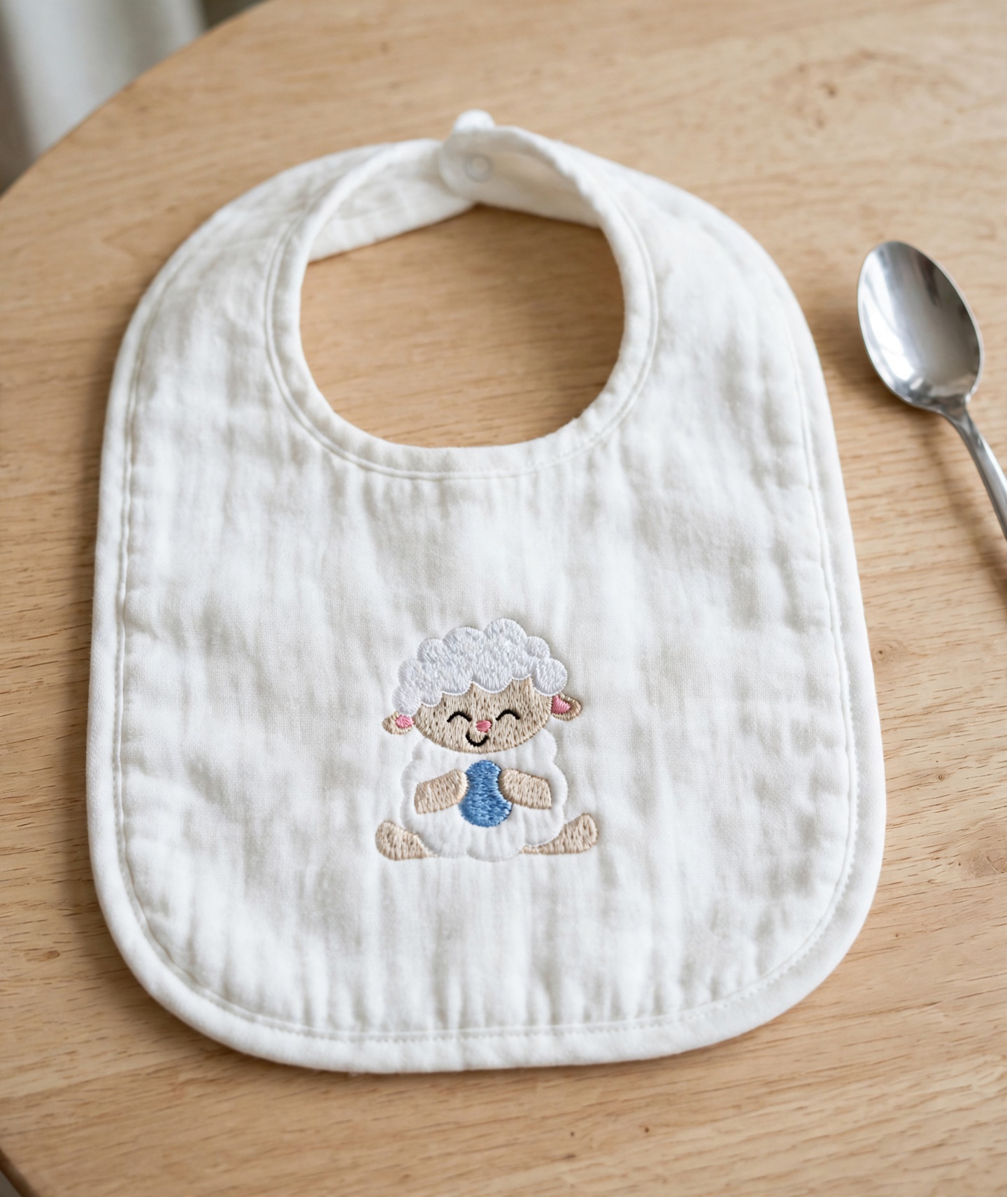 Lamb With Egg Machine Embroidery Design embroidered on a bib