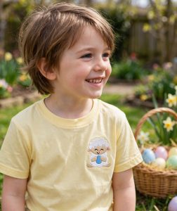 Lamb With Egg Machine Embroidery Design embroidered on a t-shirt