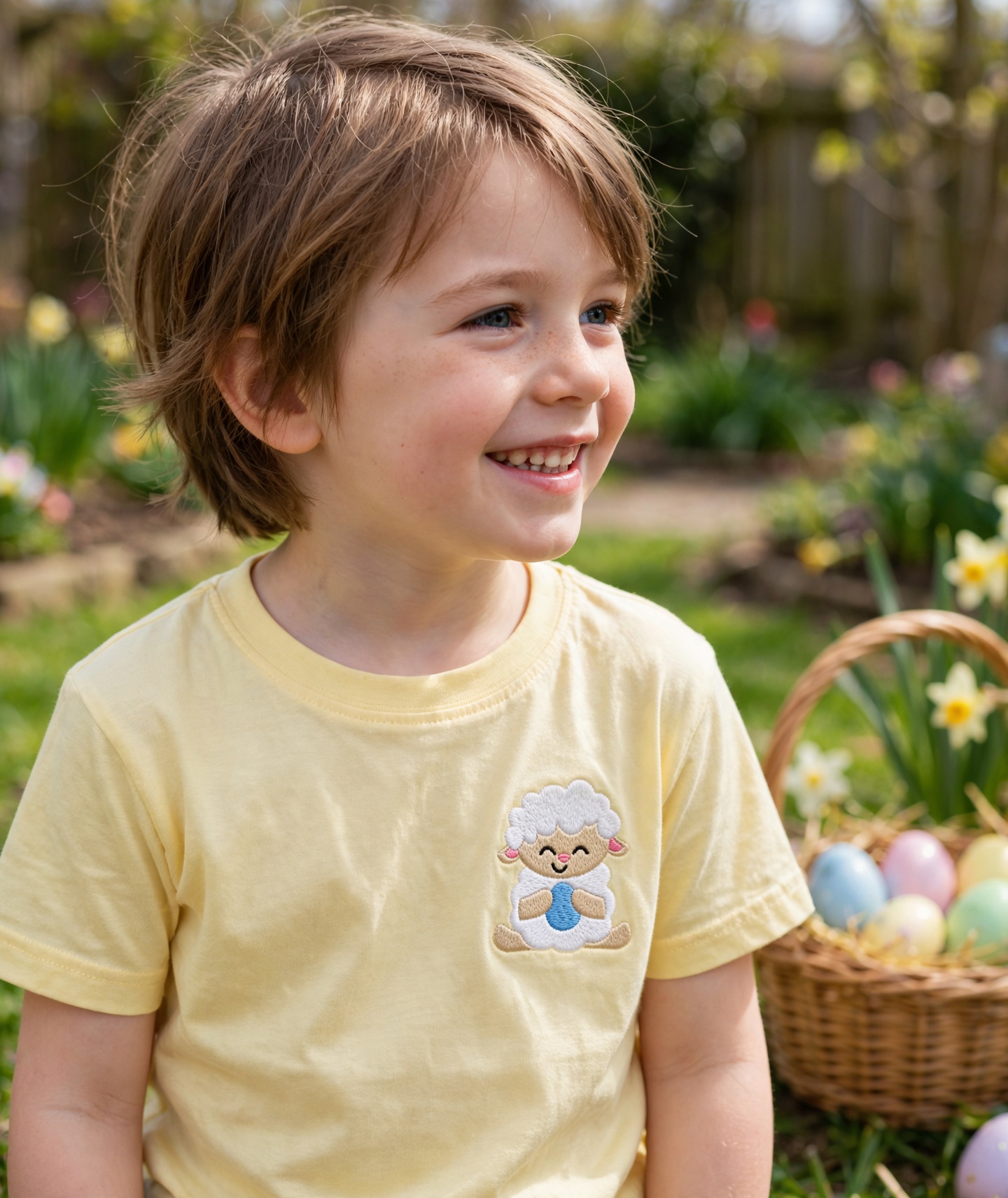 Lamb With Egg Machine Embroidery Design embroidered on a t-shirt