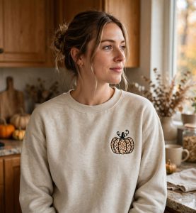 Leopard Print Pumpkin Machine Embroidery Design embroidered on a hoodie