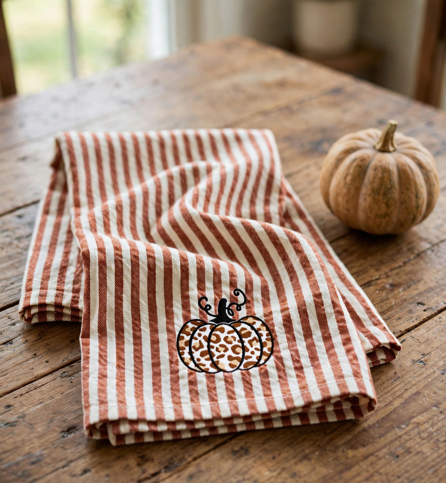 Leopard Print Pumpkin Machine Embroidery Design embroidered on a towel
