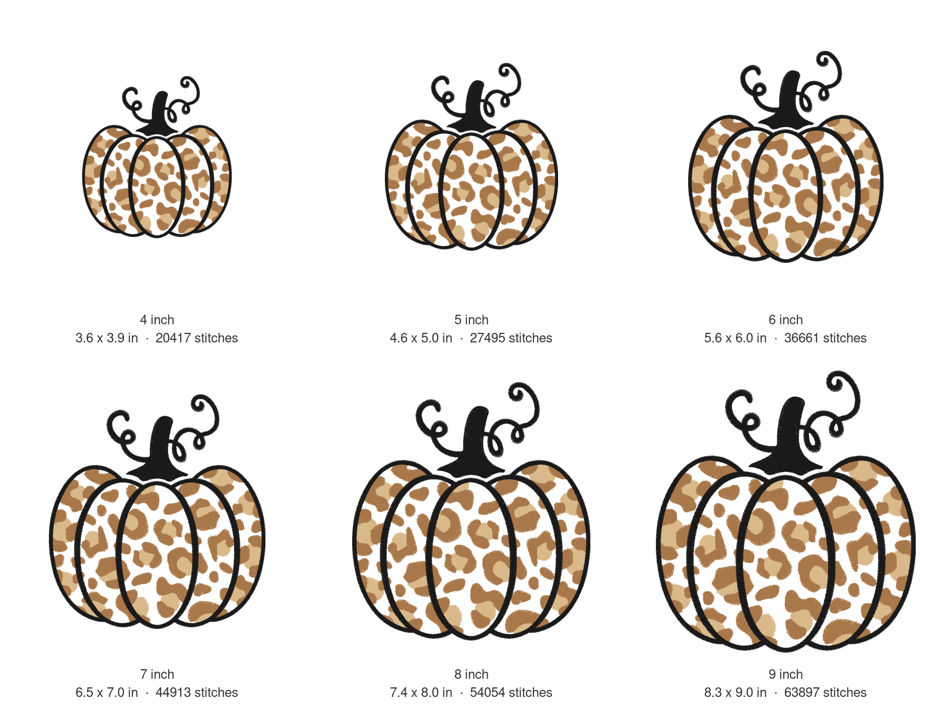 Leopard Print Pumpkin Machine Embroidery Design — size guide
