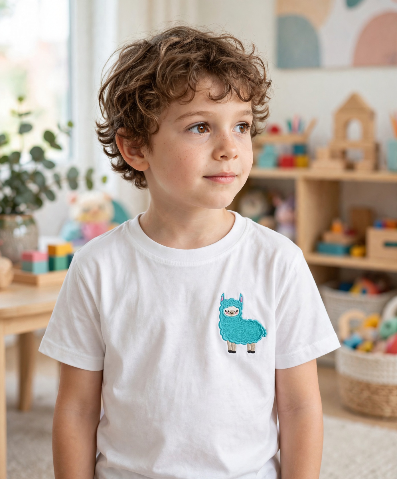 Llama Machine Embroidery Design embroidered on a t-shirt