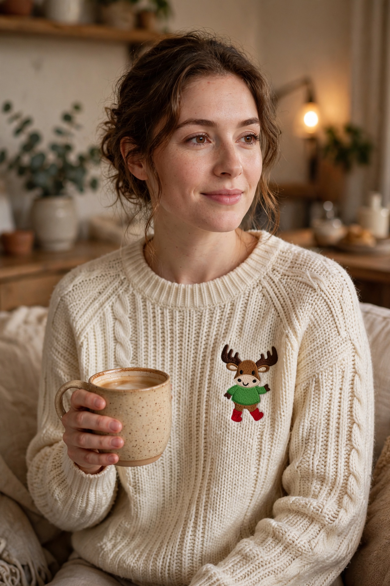 Moose in a Sweater Machine Embroidery Design shown in use