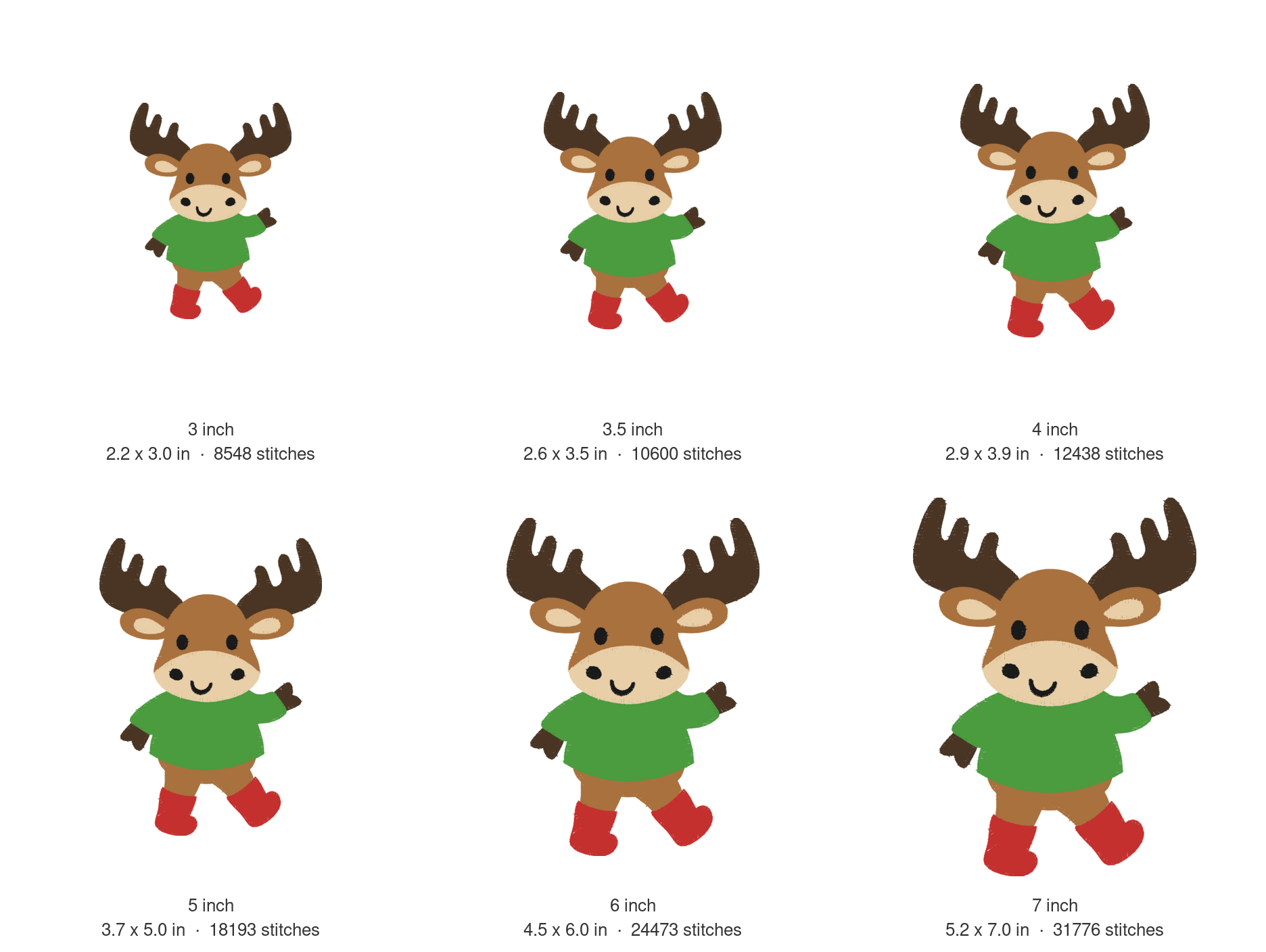 Moose in a Sweater Machine Embroidery Design — size guide