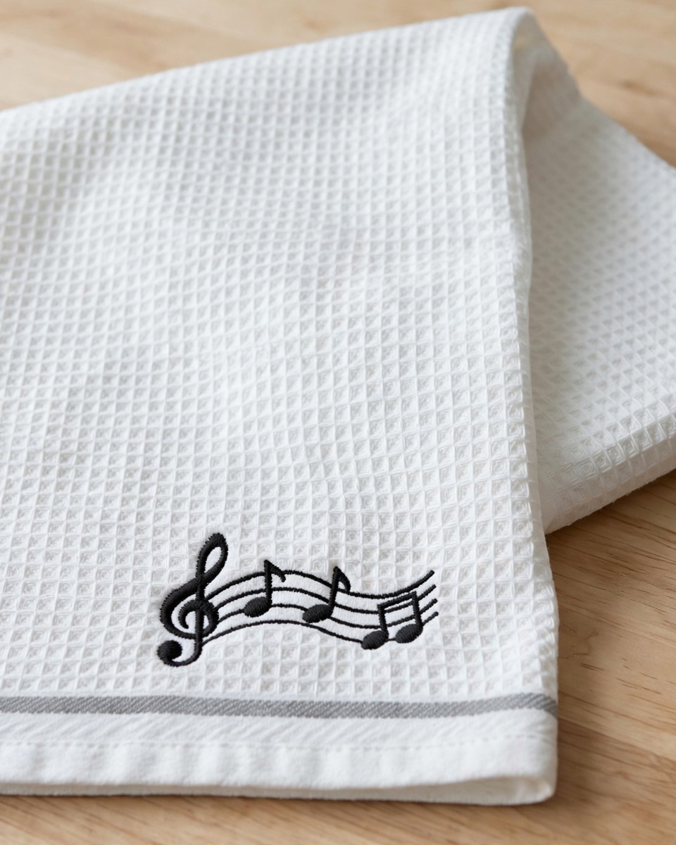 Music Notes Machine Embroidery Design embroidered on a towel