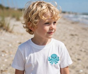 Cute Octopus Machine Embroidery Design embroidered on a t-shirt