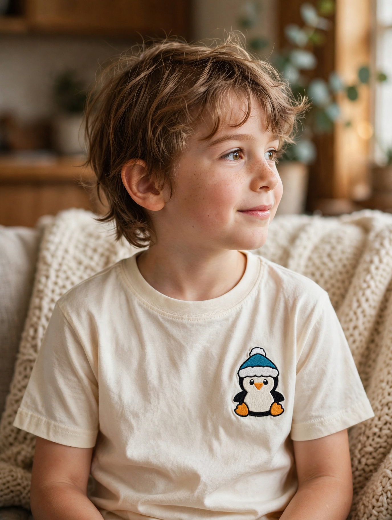 Cute Penguin Machine Embroidery Design embroidered on a t-shirt