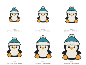 Cute Penguin Machine Embroidery Design — size guide