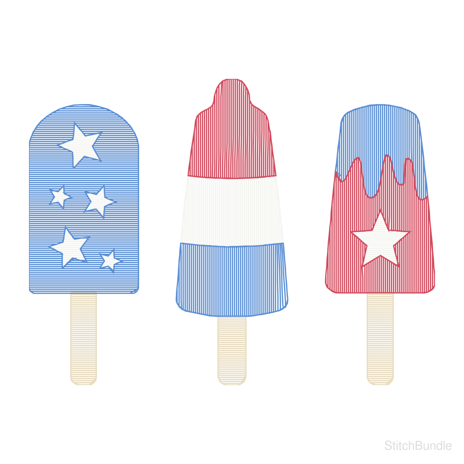 Sketch Popsicle Trio Machine Embroidery Design — design preview