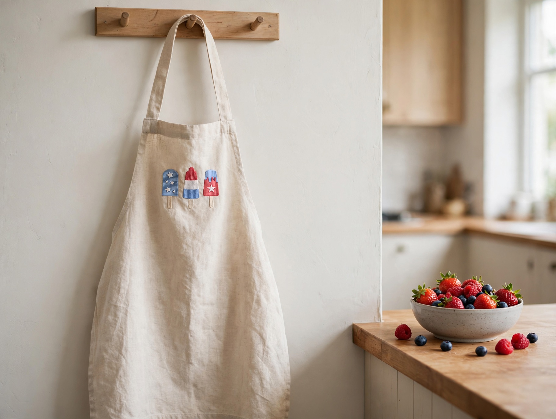 Sketch Popsicle Trio Machine Embroidery Design embroidered on a apron