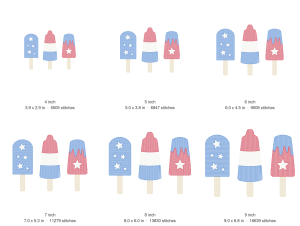 Sketch Popsicle Trio Machine Embroidery Design — size guide