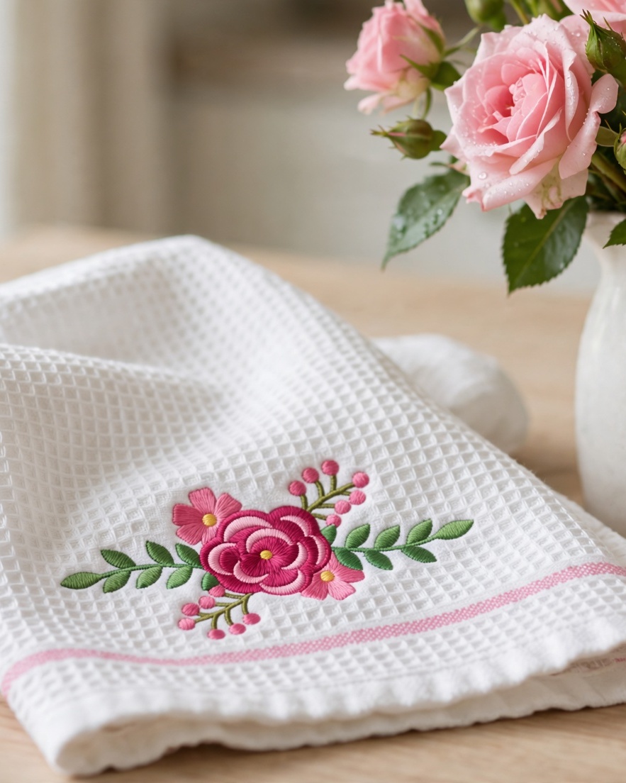 Pretty Flowers Machine Embroidery Design embroidered on a towel
