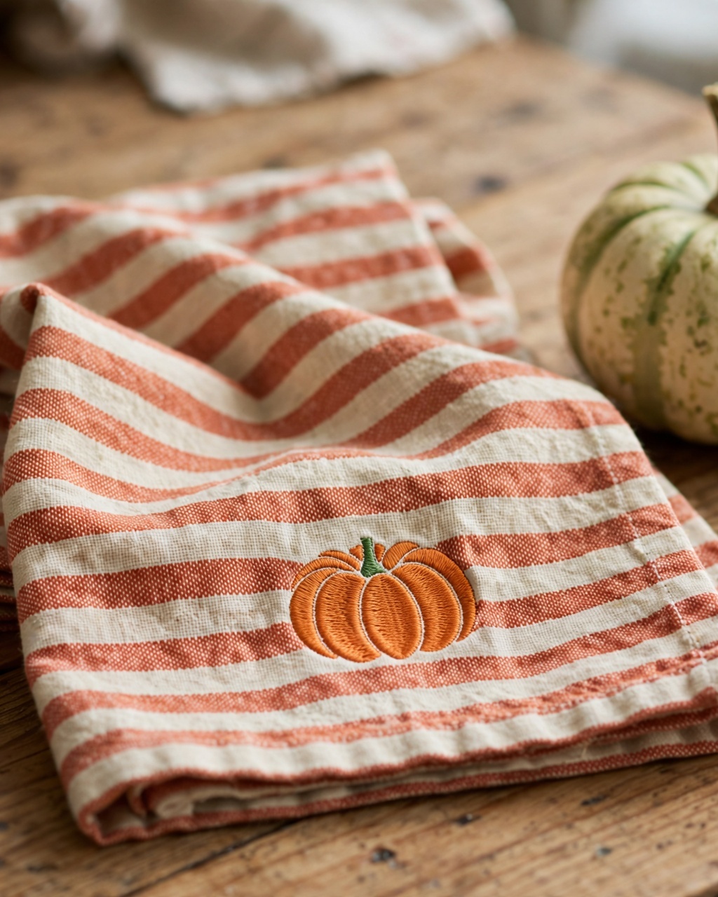 Cute Pumpkin Machine Embroidery Design embroidered on a towel