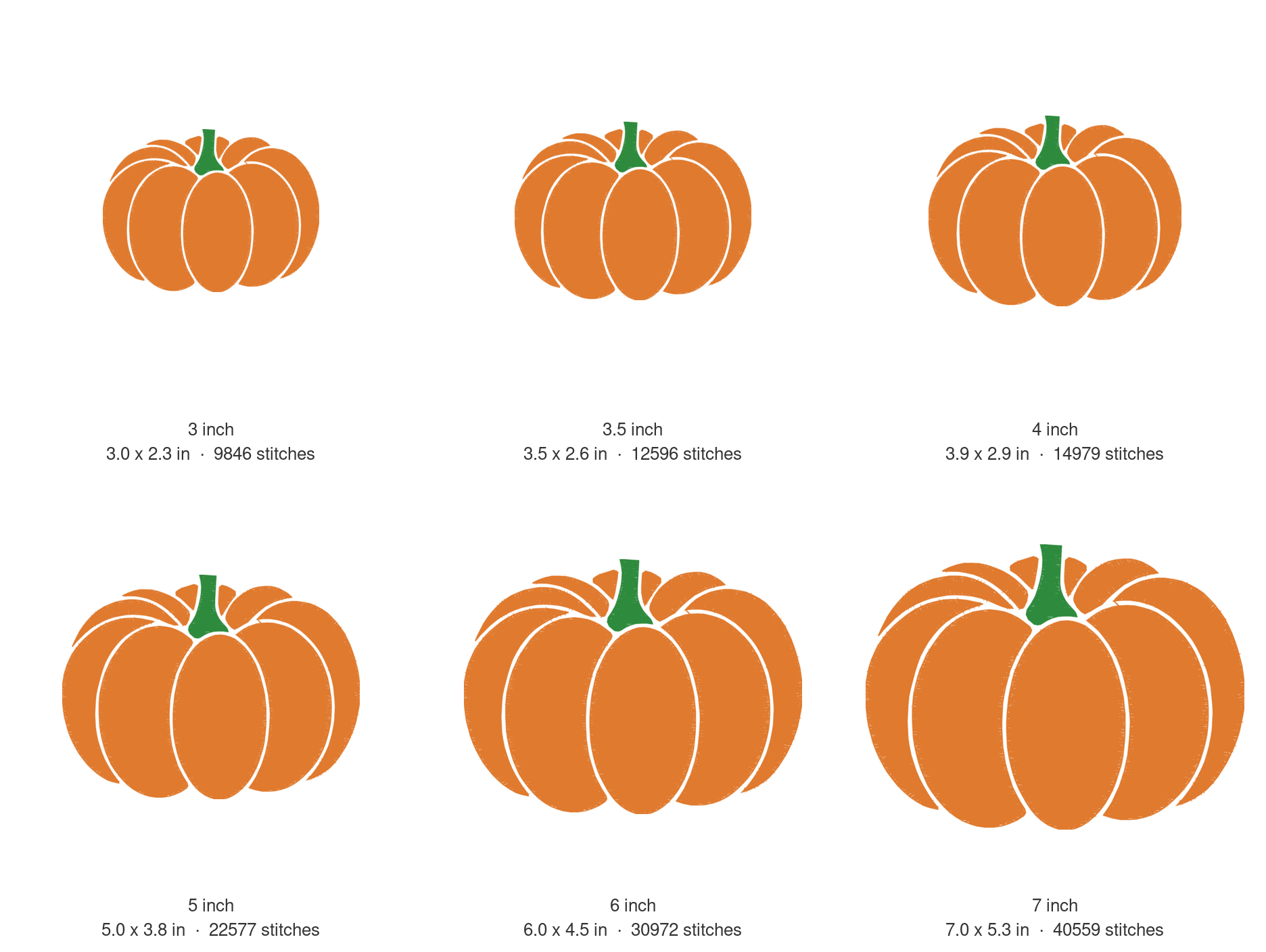 Cute Pumpkin Machine Embroidery Design — size guide