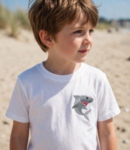 Great White Shark Machine Embroidery Design embroidered on a t-shirt