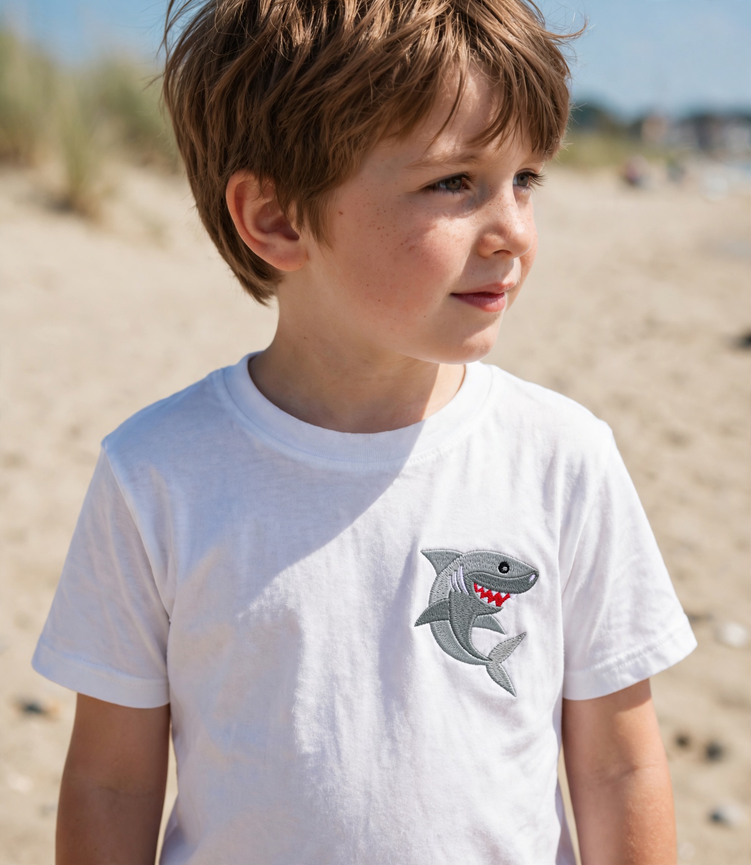 Great White Shark Machine Embroidery Design embroidered on a t-shirt