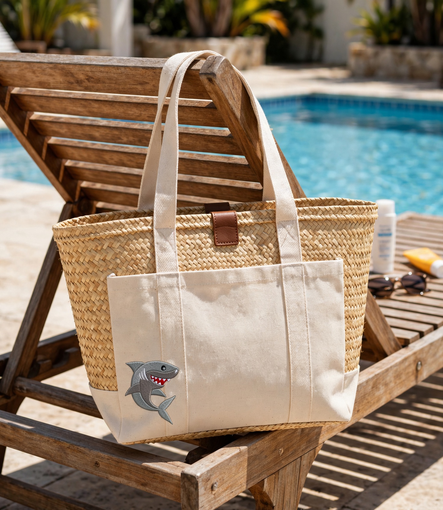 Great White Shark Machine Embroidery Design embroidered on a tote bag