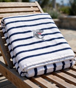 Great White Shark Machine Embroidery Design embroidered on a towel