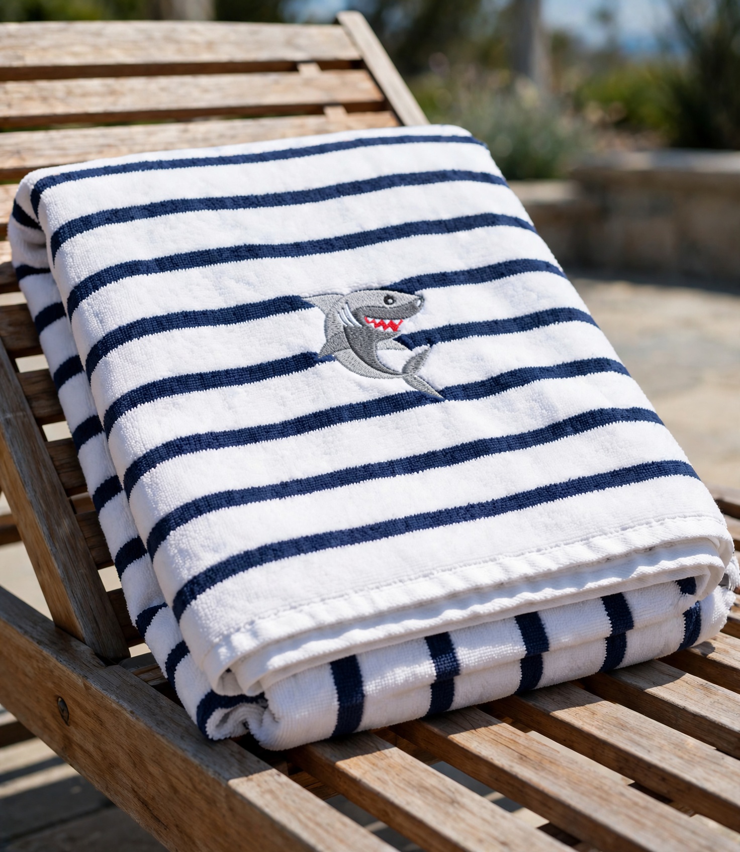 Great White Shark Machine Embroidery Design embroidered on a towel