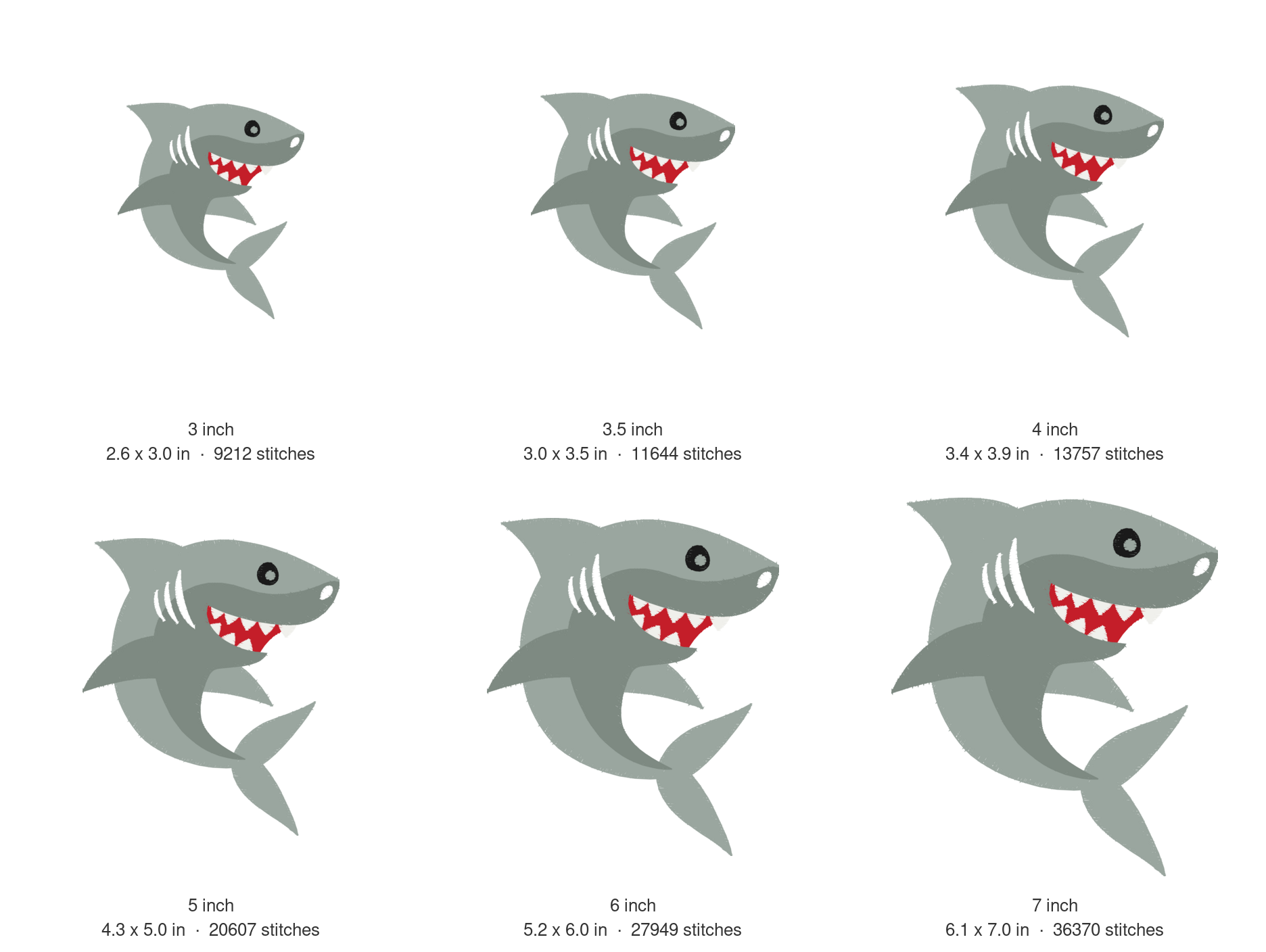 Great White Shark Machine Embroidery Design — size guide