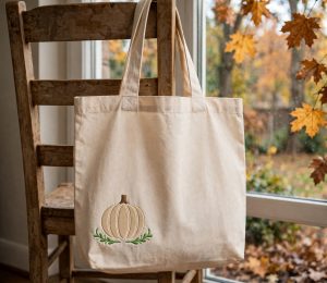Sketch Pumpkin Machine Embroidery Design embroidered on a tote bag