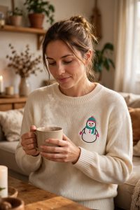 Cute Snowman Machine Embroidery Design shown in use