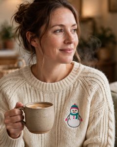 Cute Snowman Machine Embroidery Design shown in use