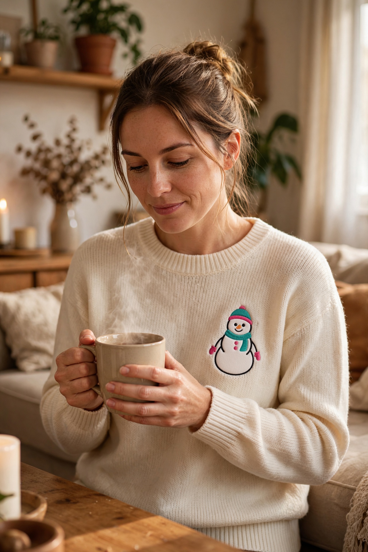 Cute Snowman Machine Embroidery Design shown in use
