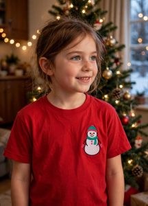 Cute Snowman Machine Embroidery Design embroidered on a t-shirt