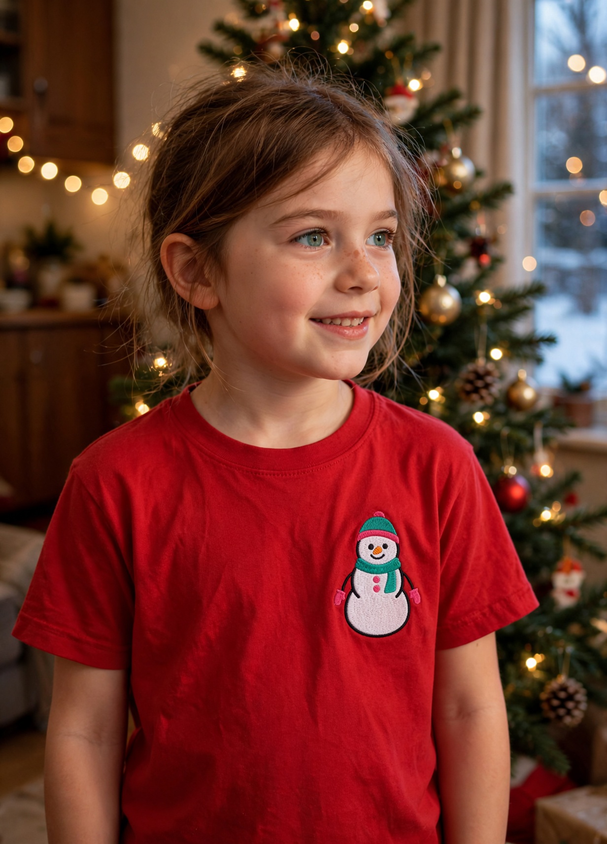 Cute Snowman Machine Embroidery Design embroidered on a t-shirt