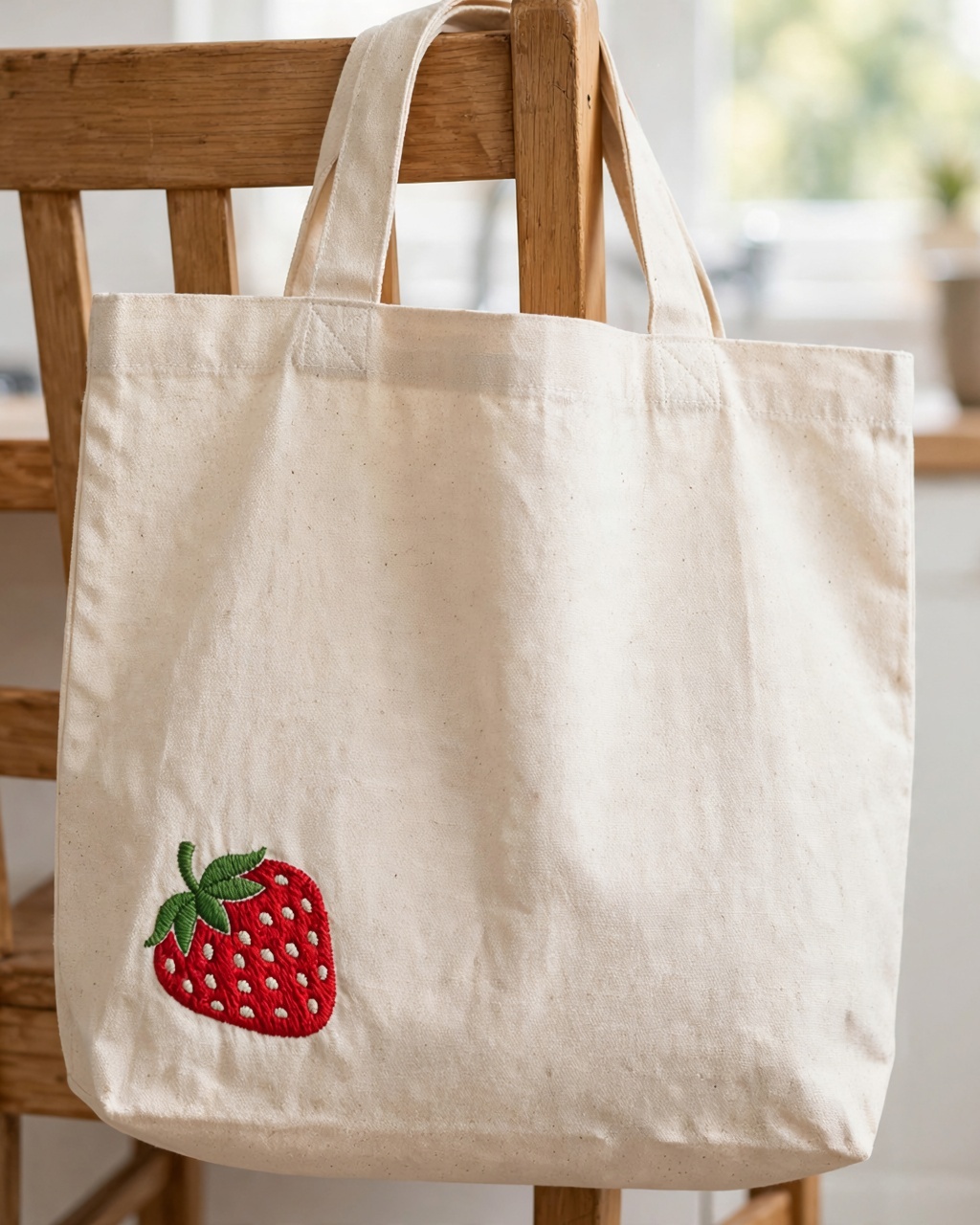 Strawberry Machine Embroidery Design embroidered on a tote bag