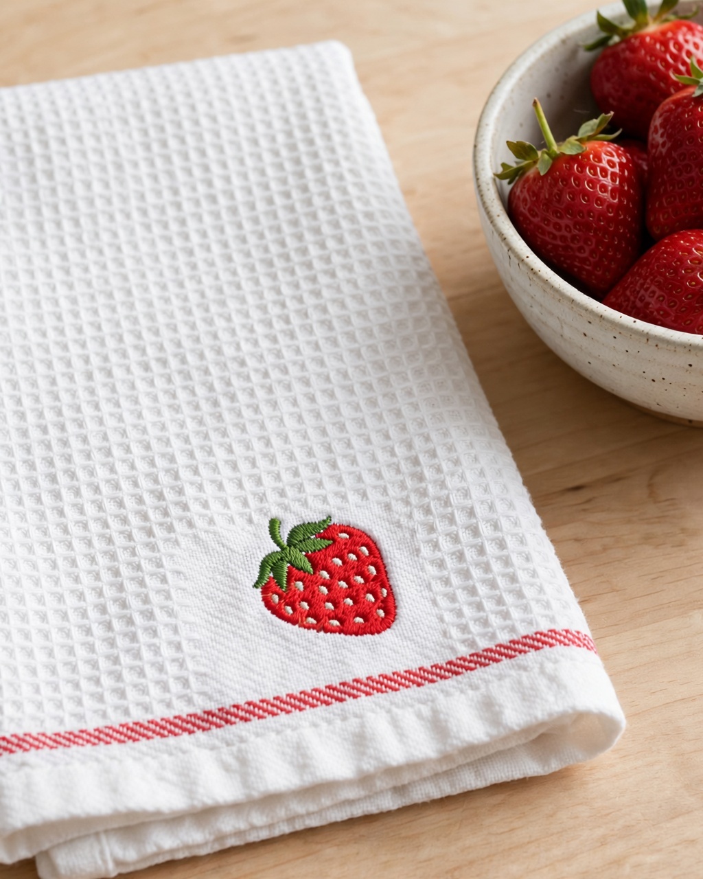Strawberry Machine Embroidery Design embroidered on a towel