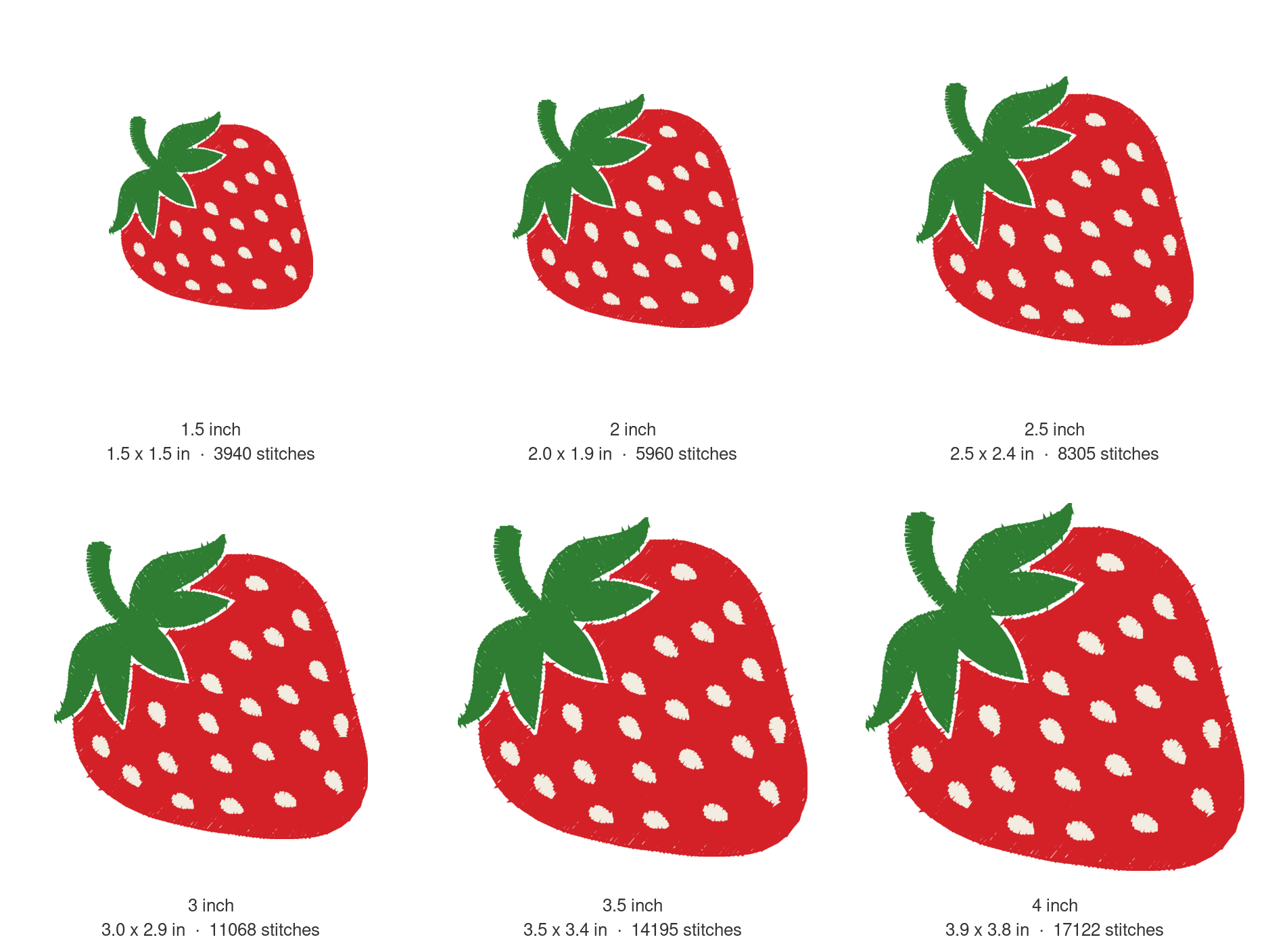 Strawberry Machine Embroidery Design — size guide