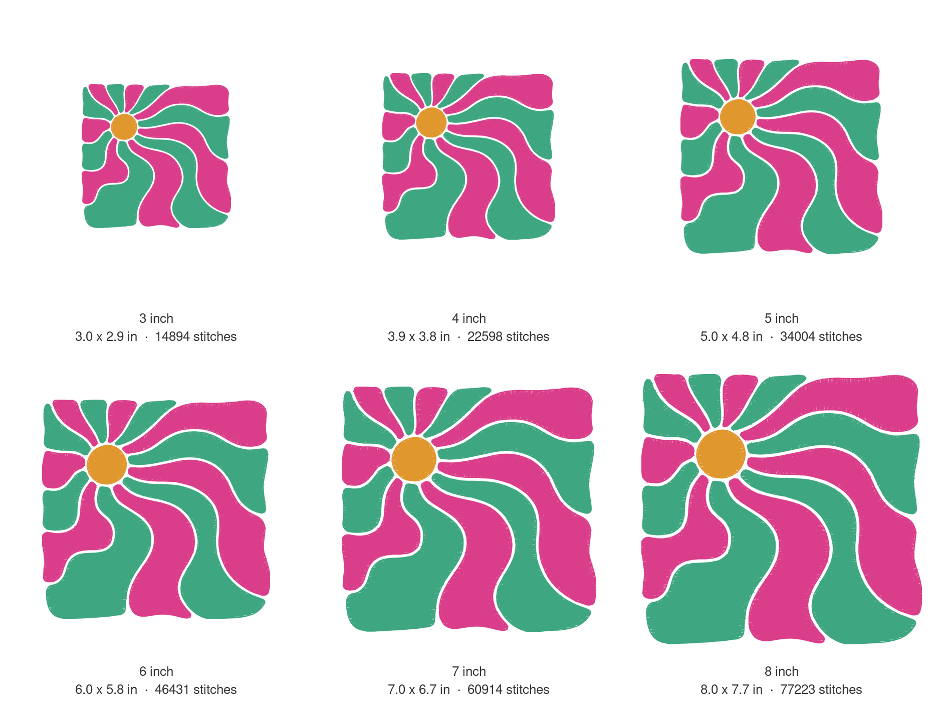 Sunshine Rays Machine Embroidery Design — size guide