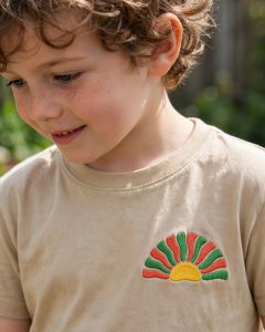 Wavy Sunshine Machine Embroidery Design embroidered on a t-shirt