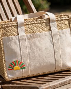 Wavy Sunshine Machine Embroidery Design embroidered on a tote bag