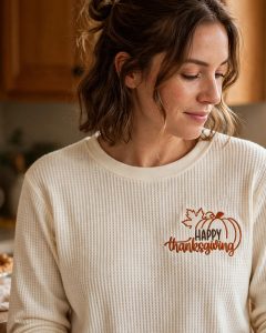 Happy Thanksgiving Pumpkin Machine Embroidery Design shown in use