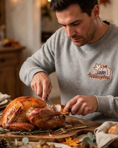 Happy Thanksgiving Pumpkin Machine Embroidery Design embroidered on a hoodie