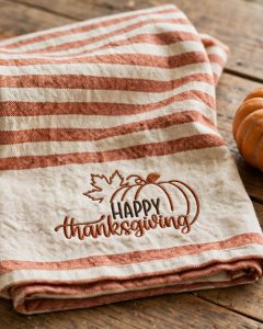 Happy Thanksgiving Pumpkin Machine Embroidery Design embroidered on a towel