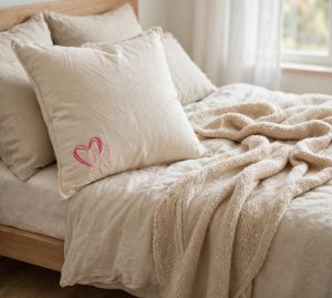 Two Hearts Machine Embroidery Design embroidered on a pillow