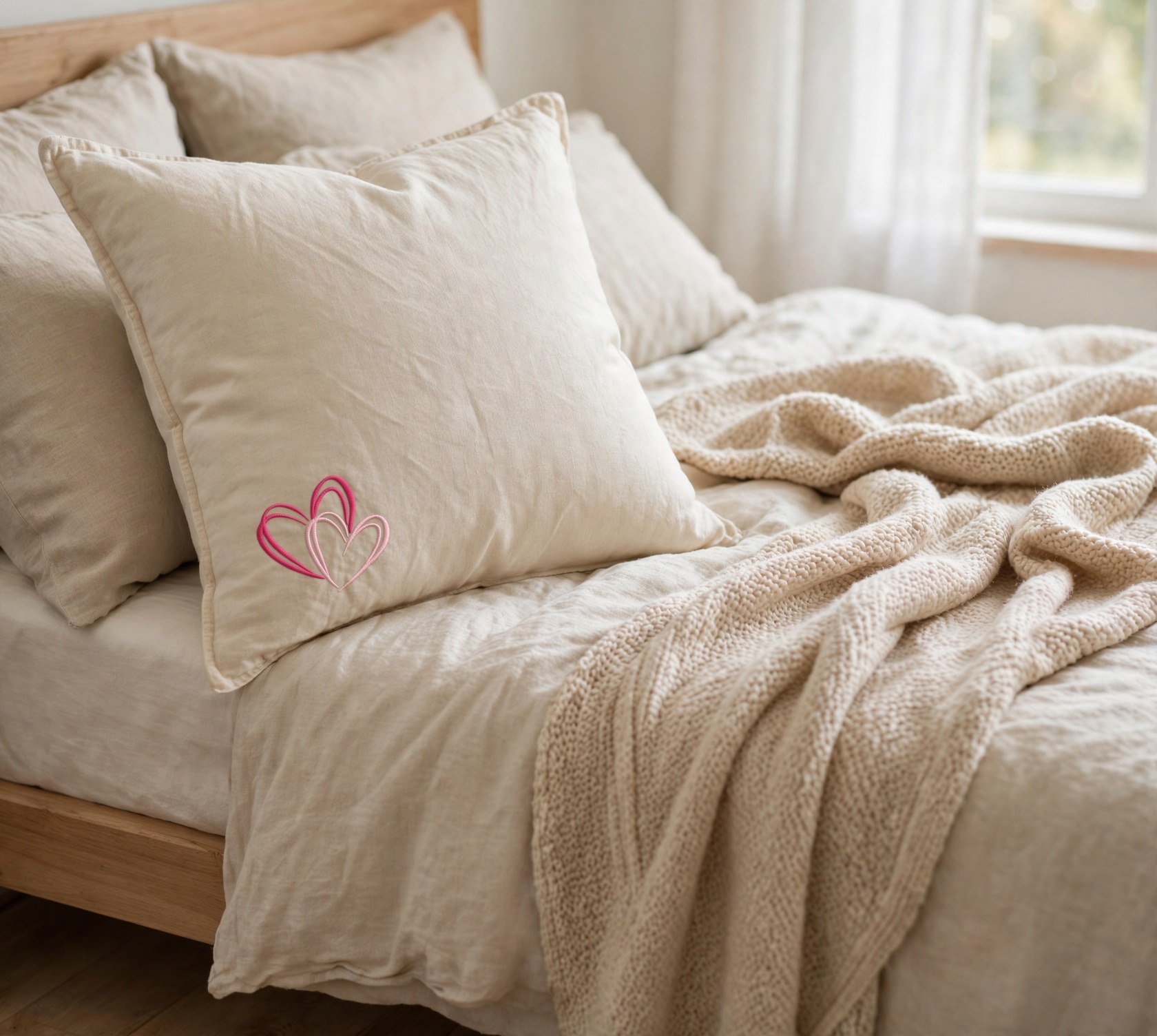 Two Hearts Machine Embroidery Design embroidered on a pillow