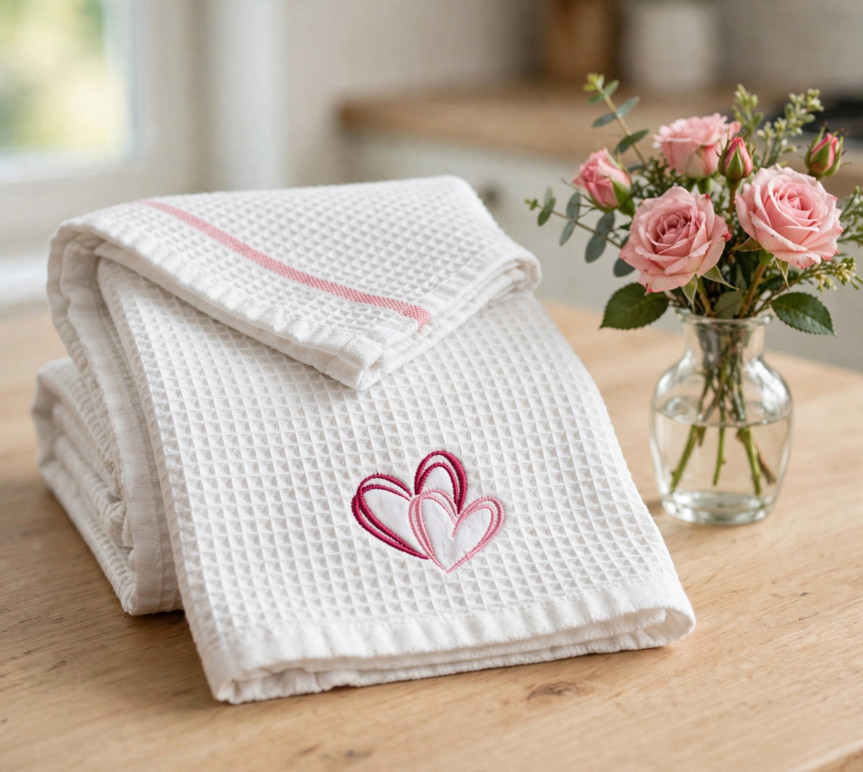 Two Hearts Machine Embroidery Design embroidered on a towel